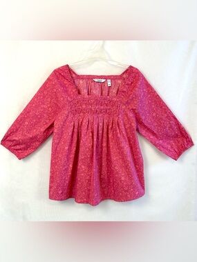 New Denim & Co. Printed Square Neck Blouse with Pleating Detail / Small